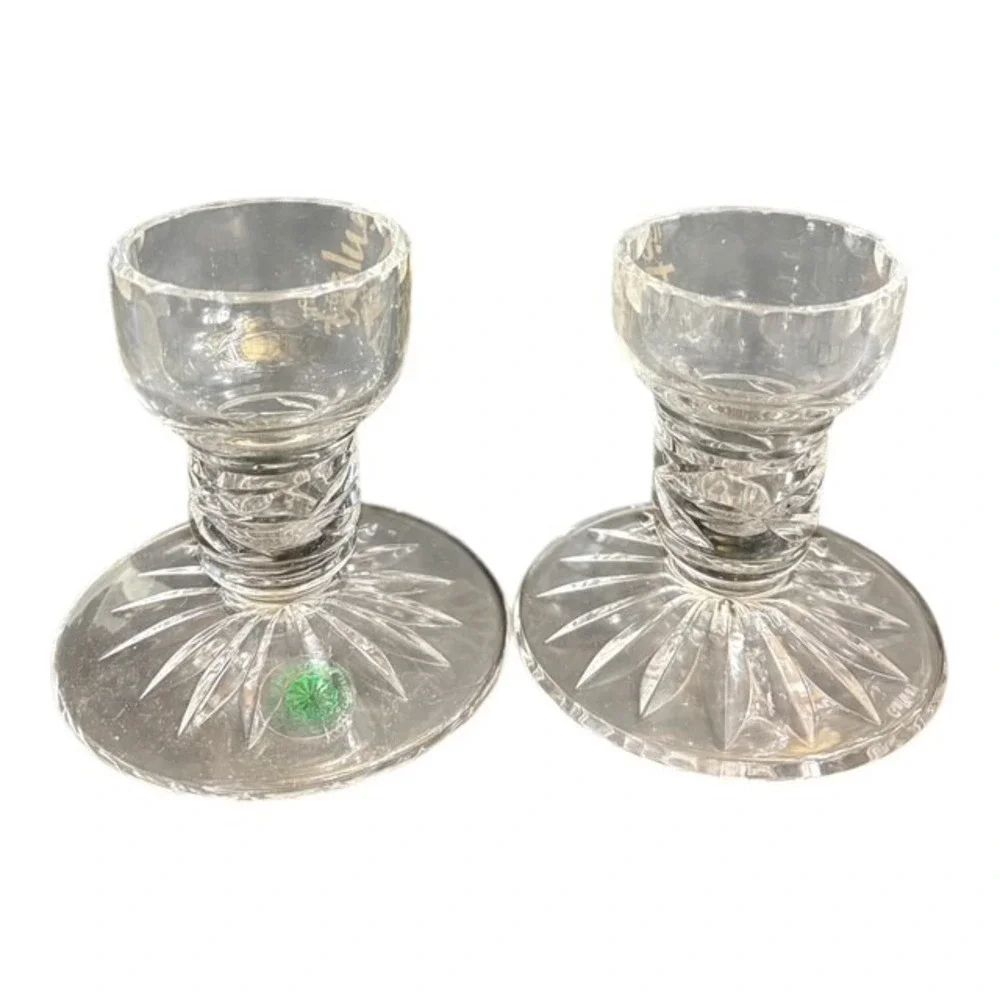 Galway Irish Crystal Candlestick Holders Pair Lead Crystal Starburst Cut Glass